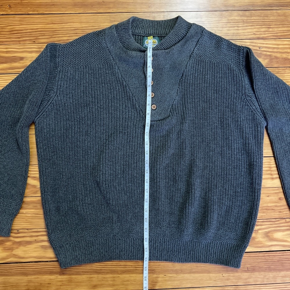 Cabela's Sweater Men's Large Green Chunky Knit Pullover Button Henley Neck - Picture 6 of 8